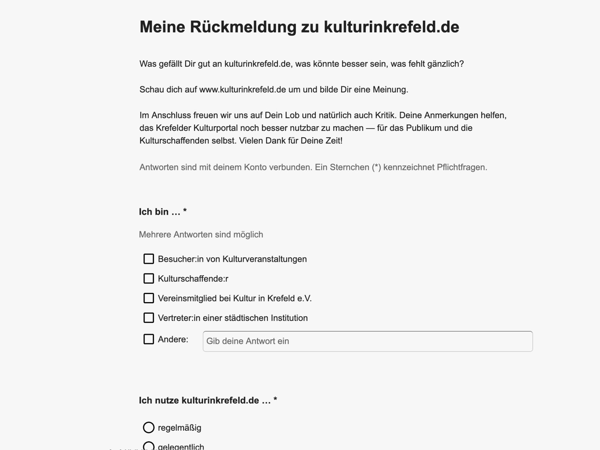 Vorschau der Umfrage zur Website kulturinkrefeld.de